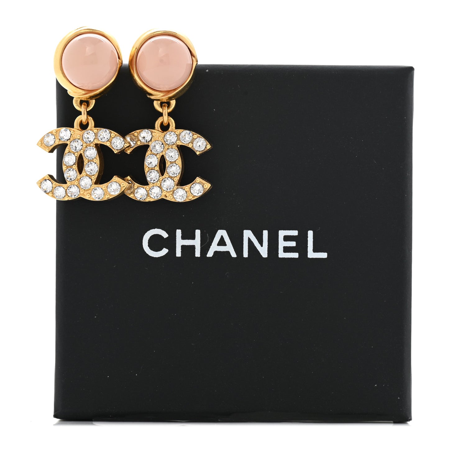 Crystal Pearl CC Drop Earrings Pink Gold