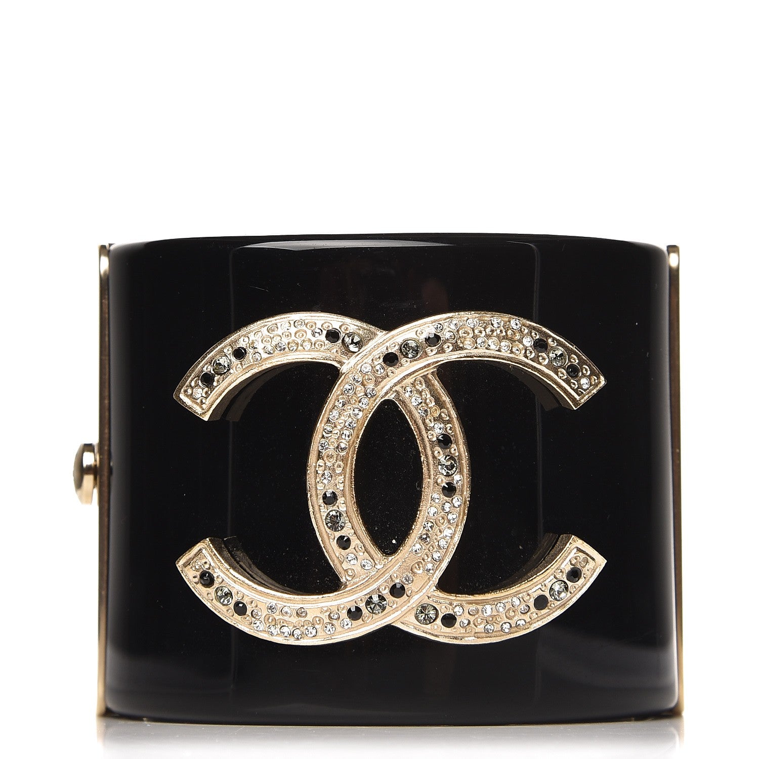 Chanel Resin Crystal CC Cuff Black Gold 1 of 6
