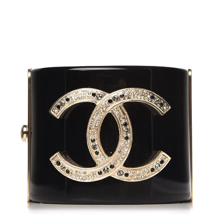 Chanel Resin Crystal CC Cuff Black Gold 1 of 6