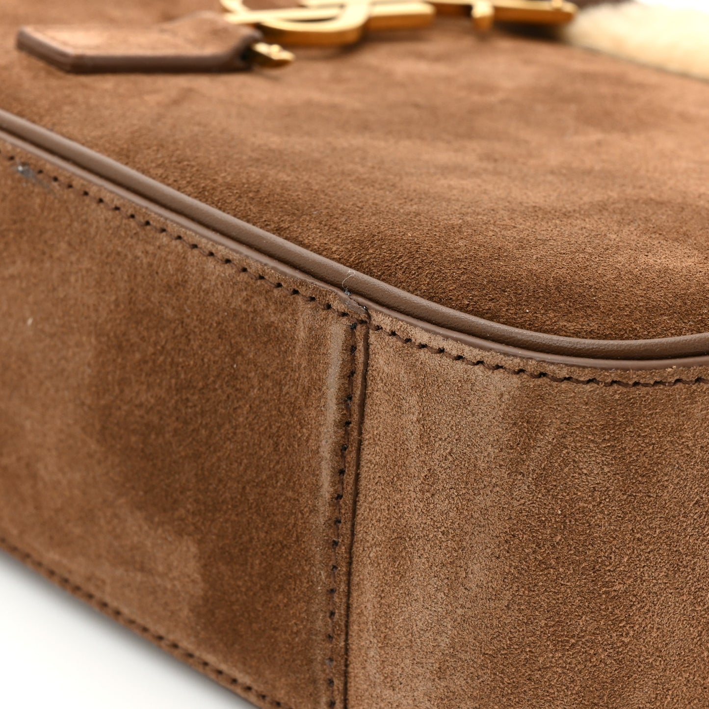 Suede Calfskin Shearling Le 5 A 7 Hobo Dark Cigar Natural Beige