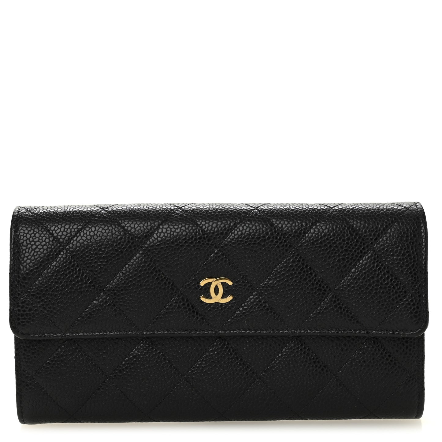 Caviar Quilted Large Gusset Flap Wallet Black