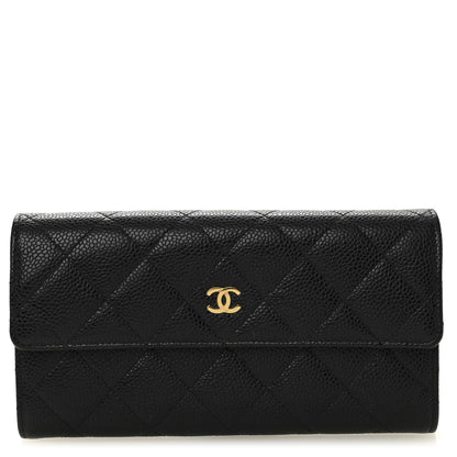 Chanel Caviar Quilted Large Gusset Flap Wallet Black 1 of 11
