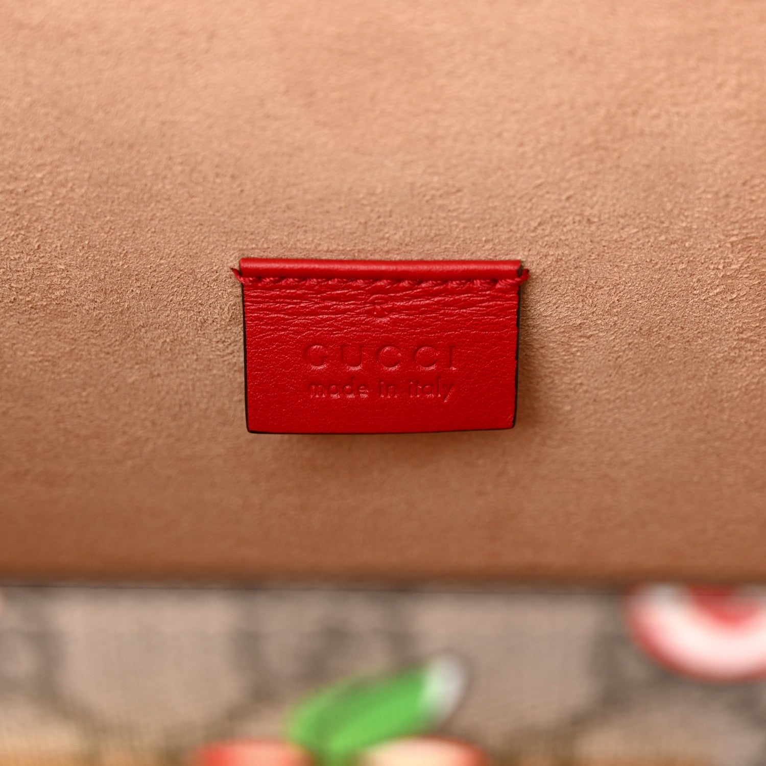 Gucci GG Supreme Monogram Apple Small Padlock Bamboo Shoulder Bag Beige Multicolor Lobster Red 5 of 9
