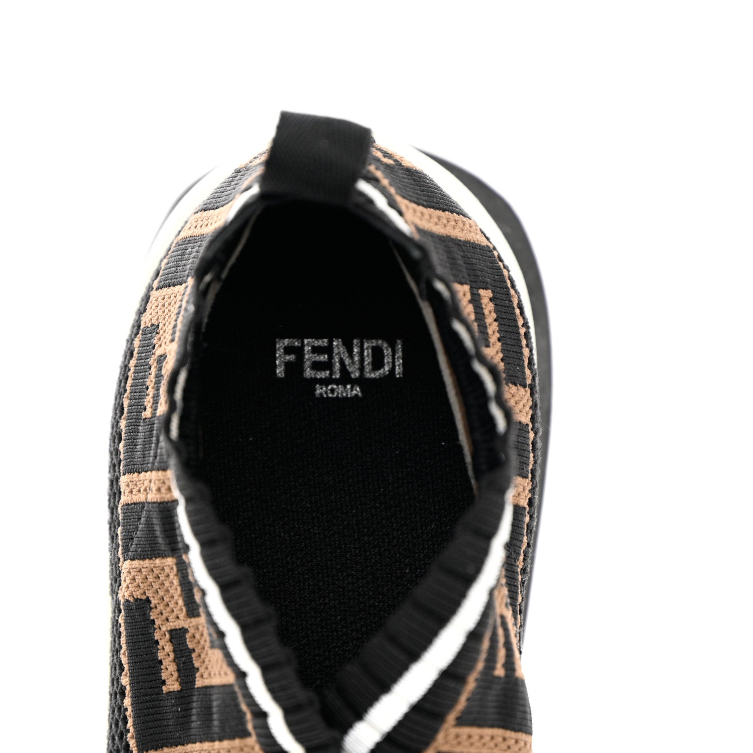 Fendi Stretch Yarn FF Stiff Band Rockoko Sneakers 37.5 Black White Tobacco 6 of 19