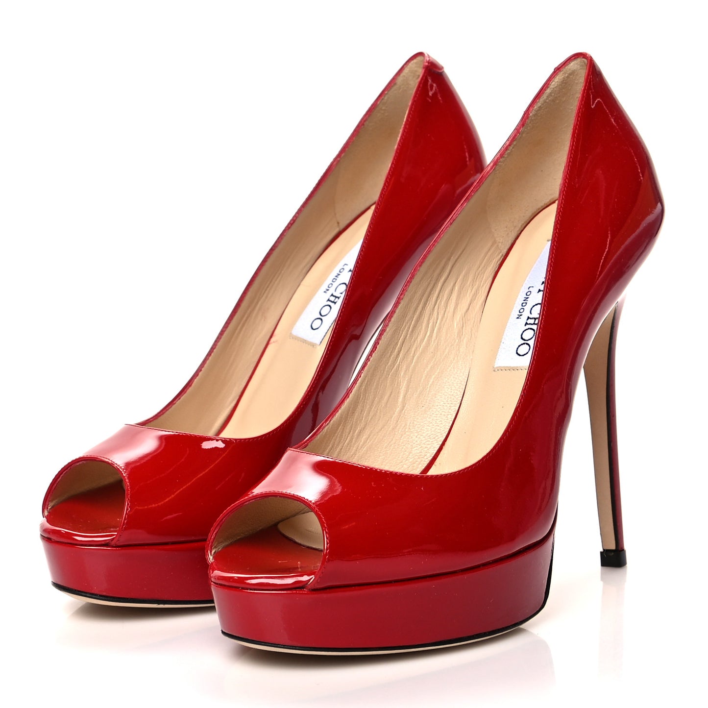 Patent Calfskin Crown 120 Peep Toe Platform Pumps 37.5 Red