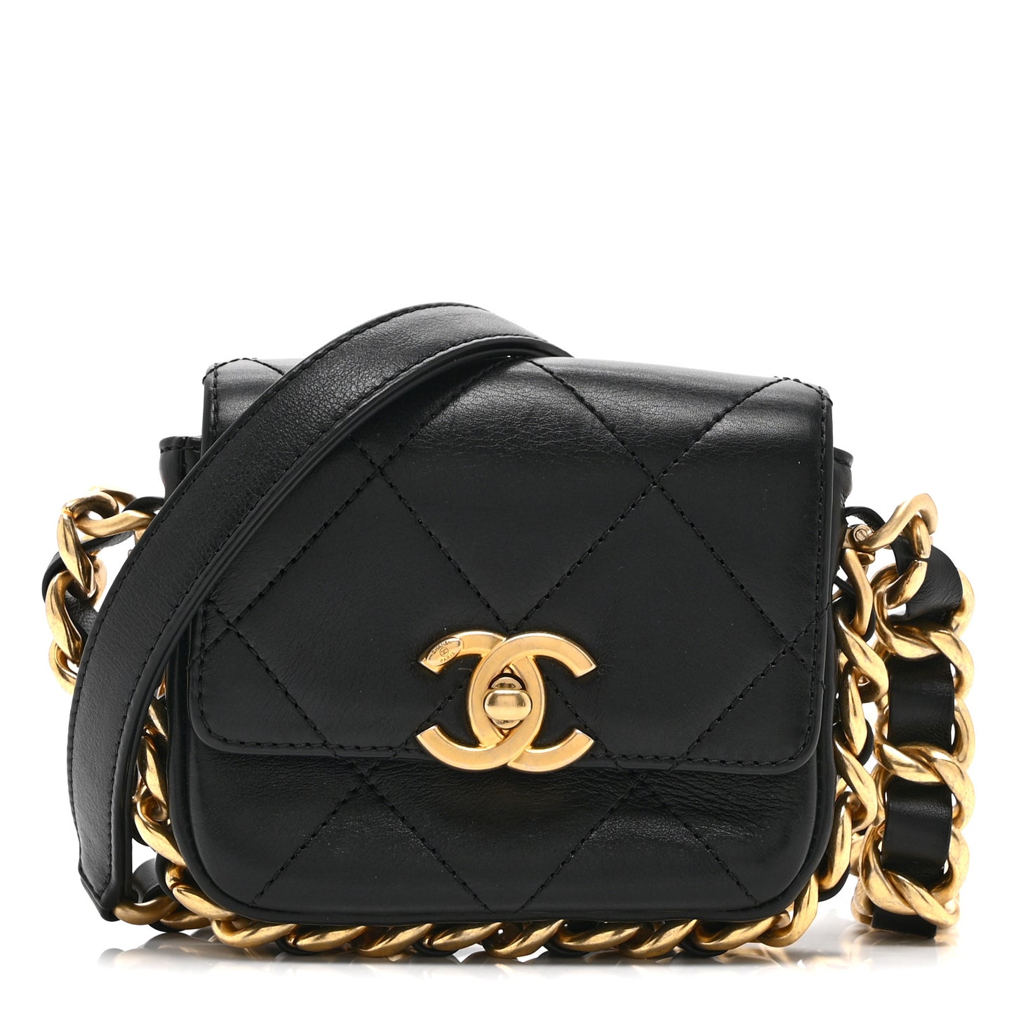 Calfskin Quilted Mini Framing Chain Bag Black