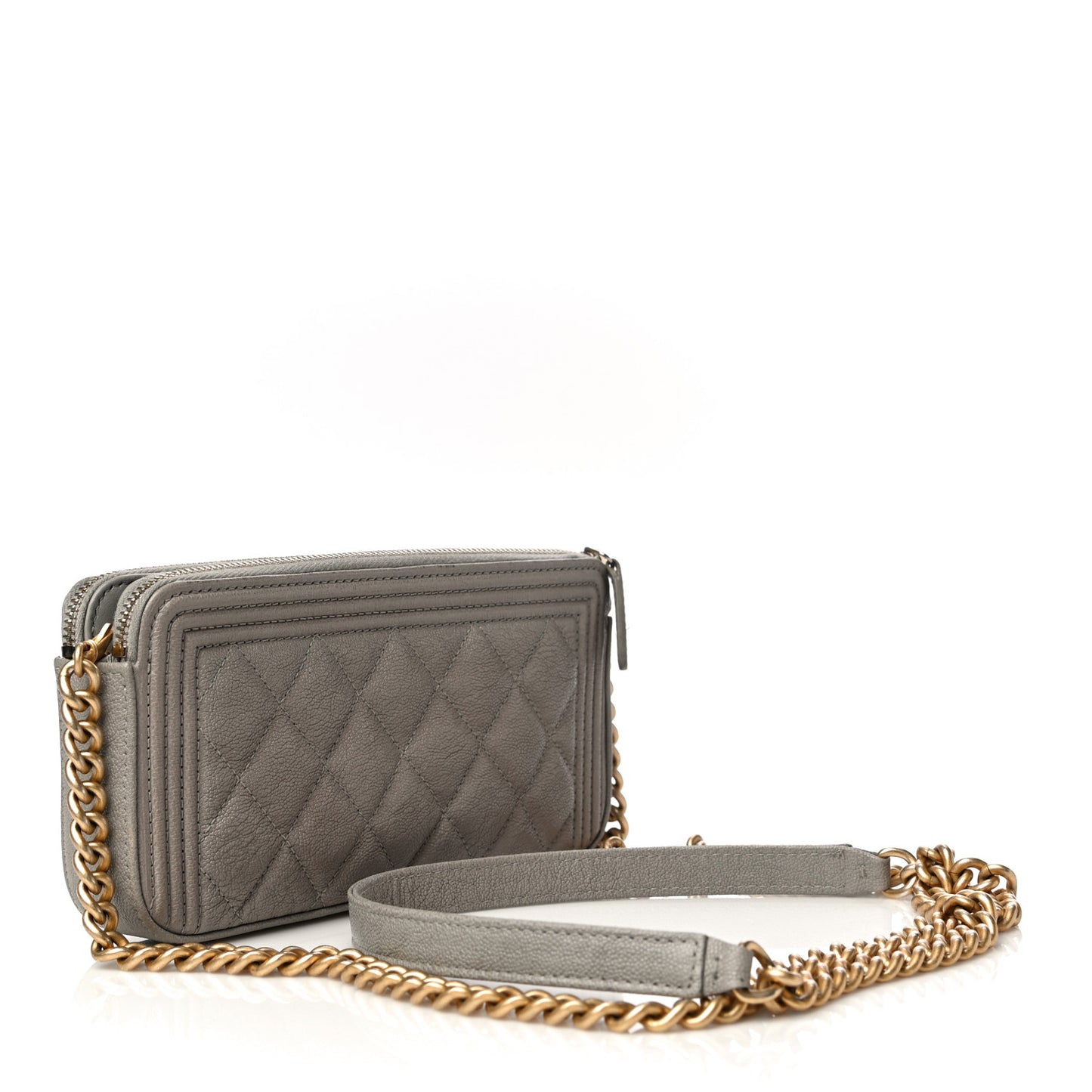 Caviar Quilted Small Boy Clutch With Chain Grey