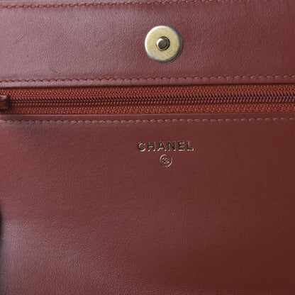 Chanel Lambskin Quilted Boy Wallet On Chain WOC Dark Red 8 of 11