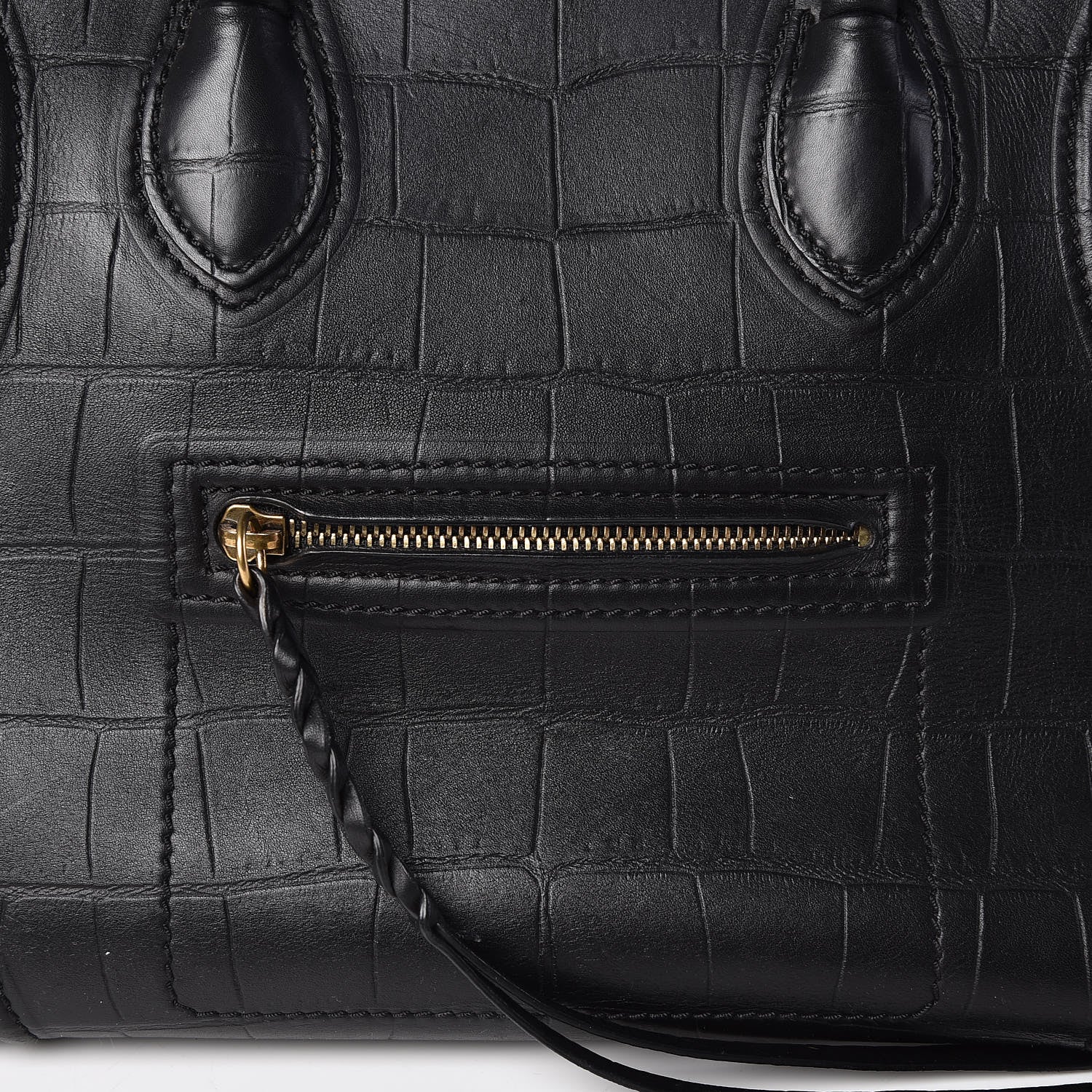 Celine Crocodile Embossed Calfskin Medium Phantom Luggage Black 7 of 14