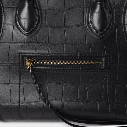 Celine Crocodile Embossed Calfskin Medium Phantom Luggage Black 7 of 14