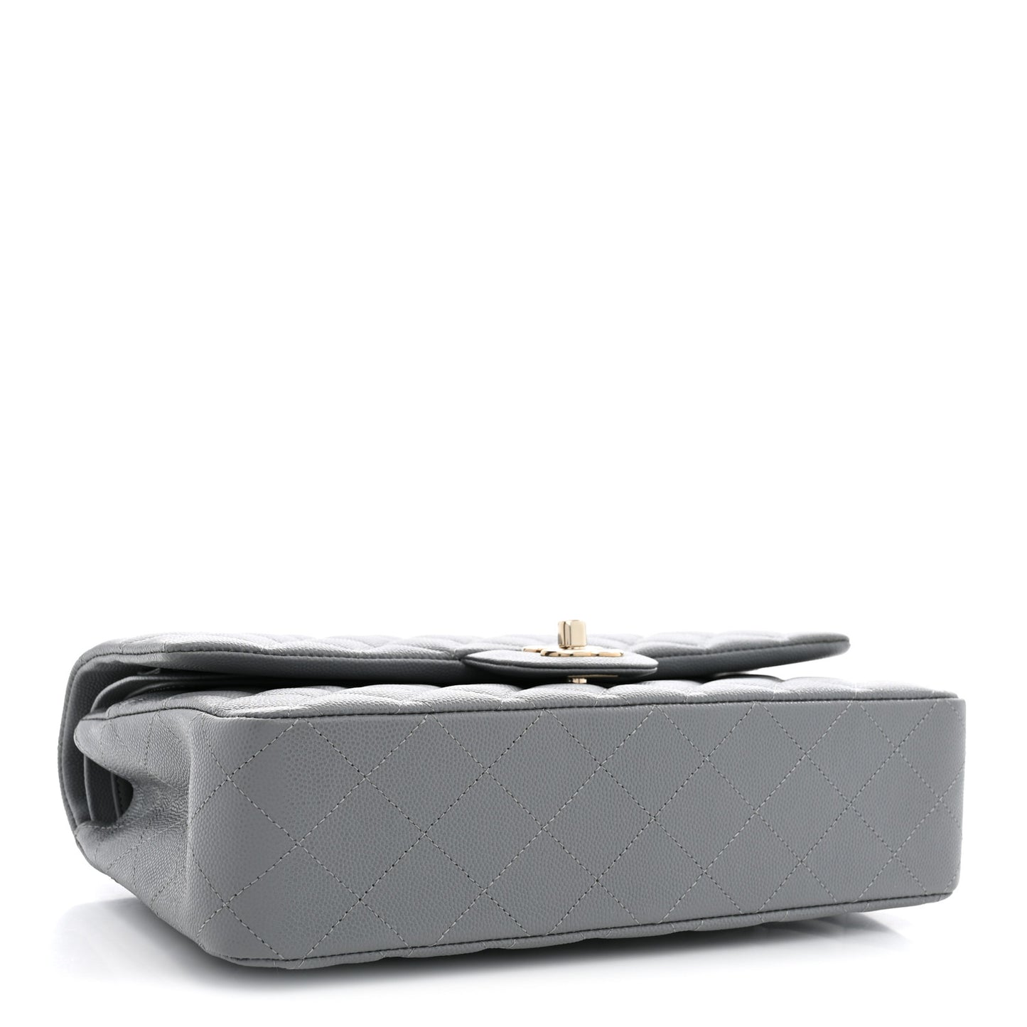Caviar Quilted Medium Double Flap Grey