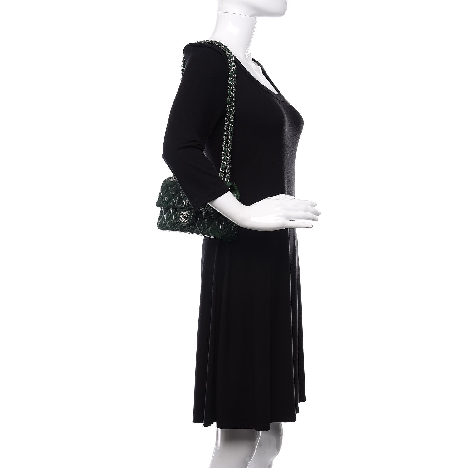 Chanel Patent Calfskin Quilted Mini Rectangular Flap Dark Green 2 of 11