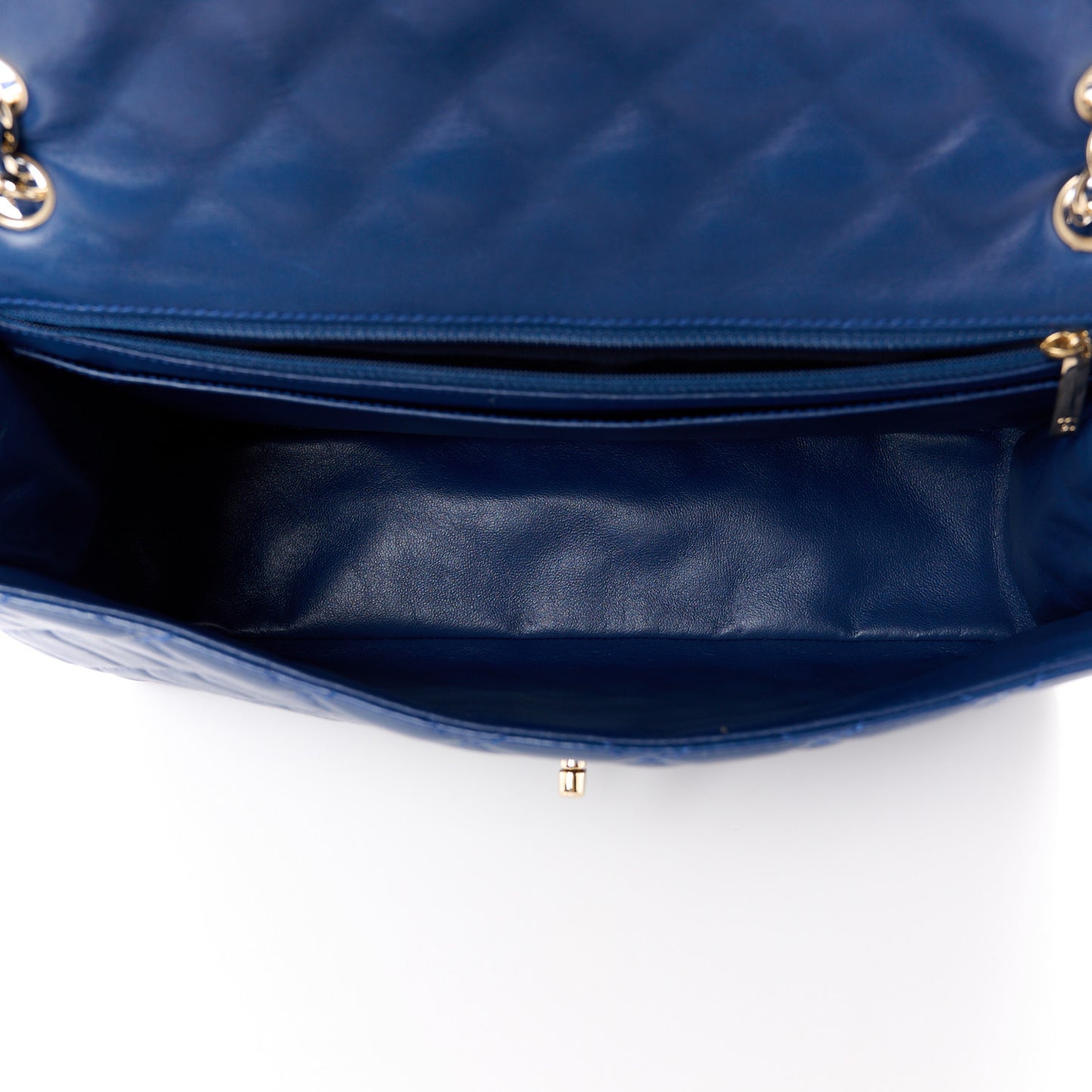 Lambskin Quilted Maxi Single Flap Marine Fonce