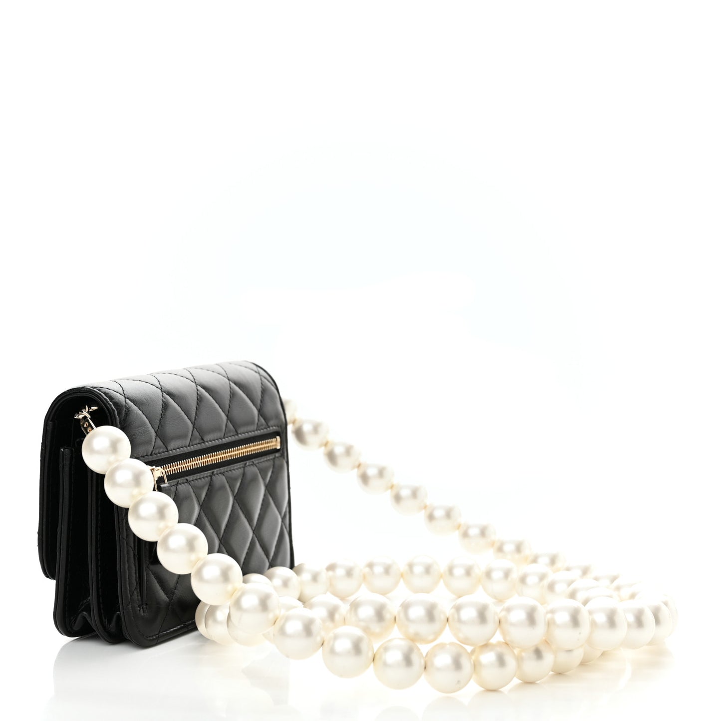 Calfskin Quilted Mini Maxi Pearls Wallet On Chain WOC Black