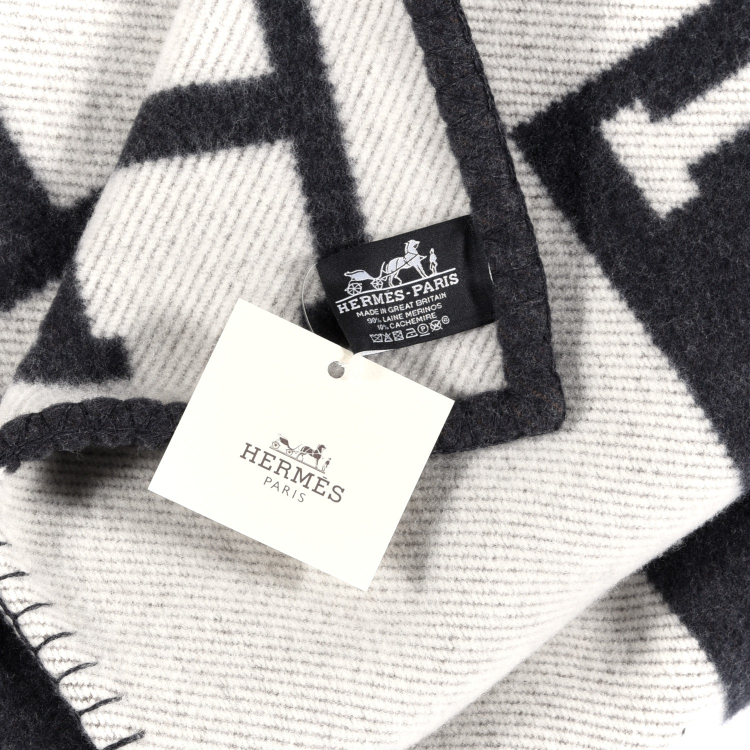 Hermes Wool Cashmere Avalon Blanket Ecru Gris Fonce 5 of 6