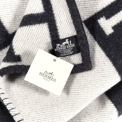 Hermes Wool Cashmere Avalon Blanket Ecru Gris Fonce 5 of 6