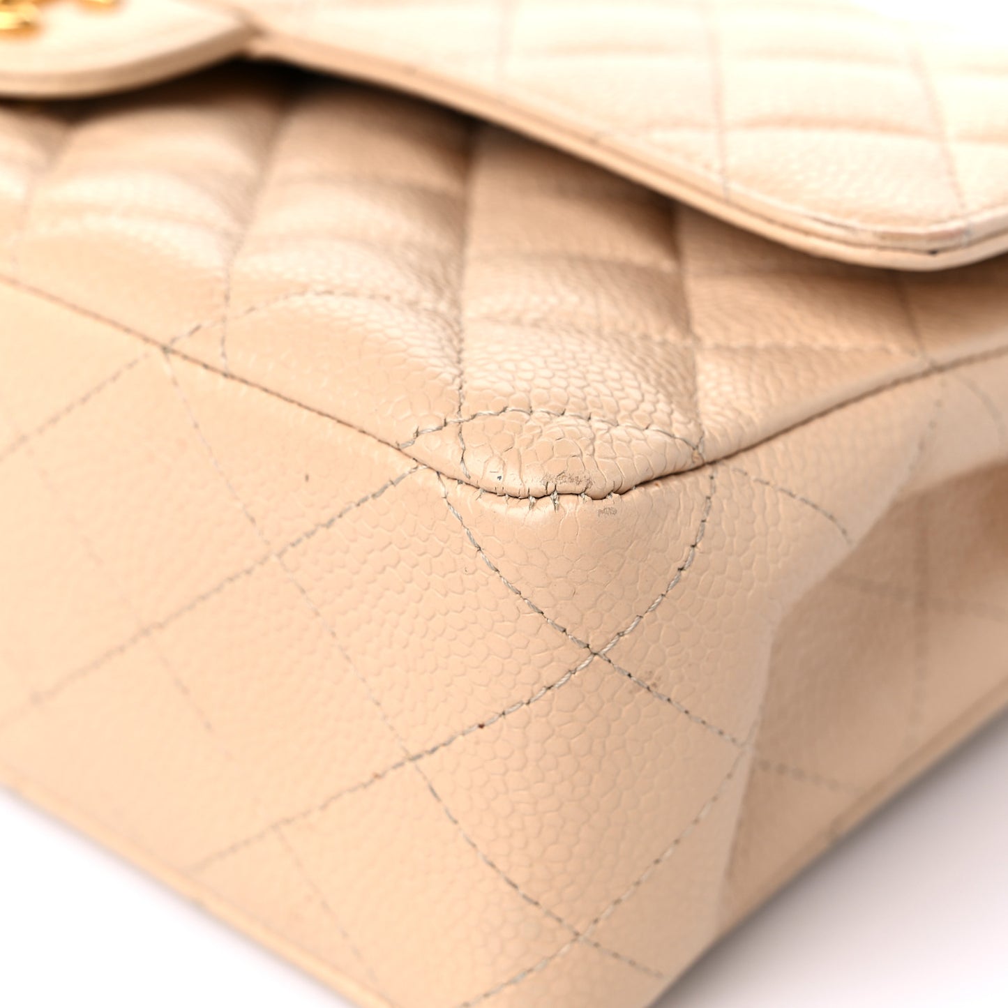 Caviar Quilted Medium Double Flap Beige