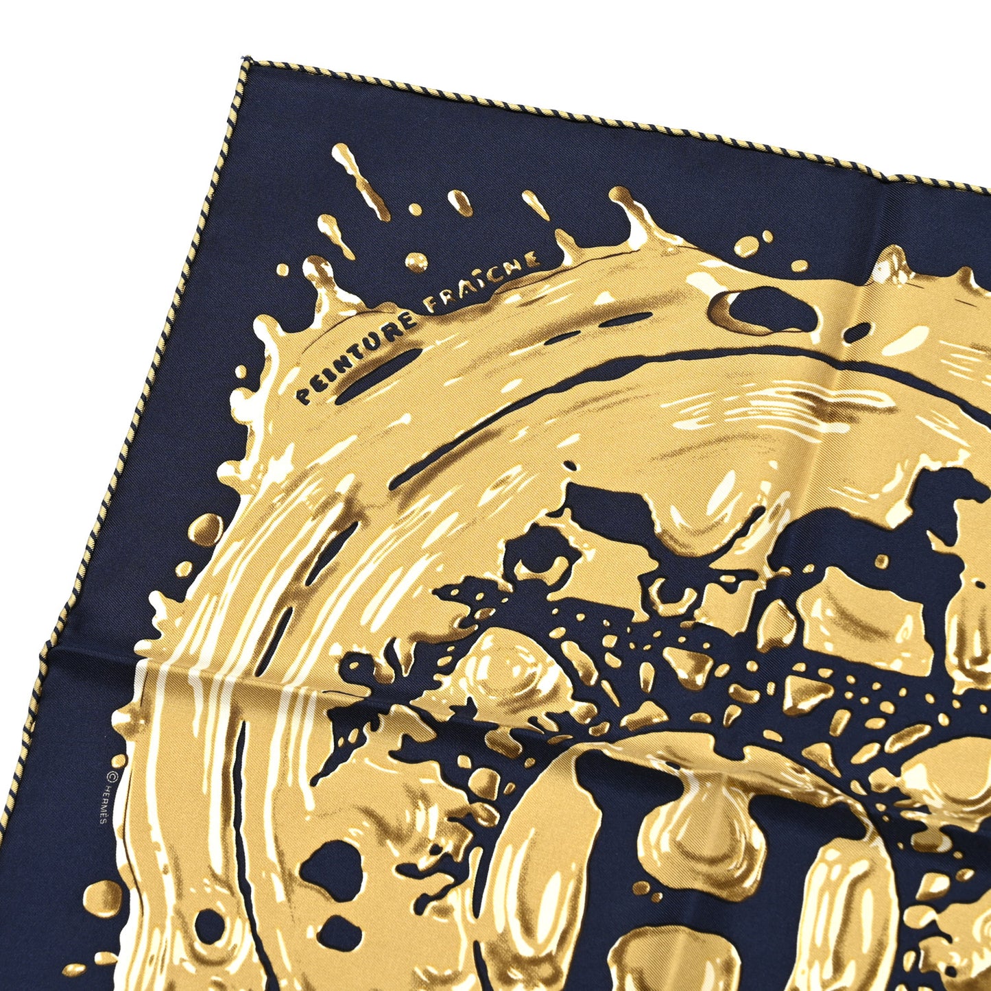 Silk Peinture Fraiche Scarf 45 Bleu Black Bronze