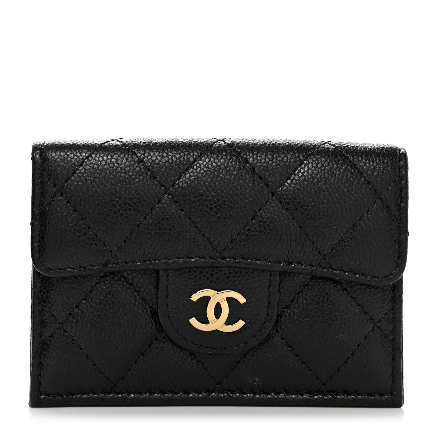 Caviar Quilted Double Flap Wallet Black