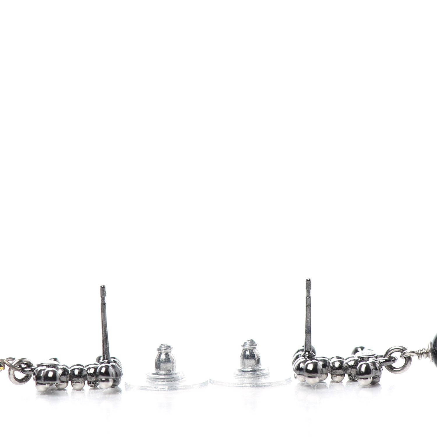 Chanel Bead Crystal CC Dangle Earrings Silver Black 3 of 5