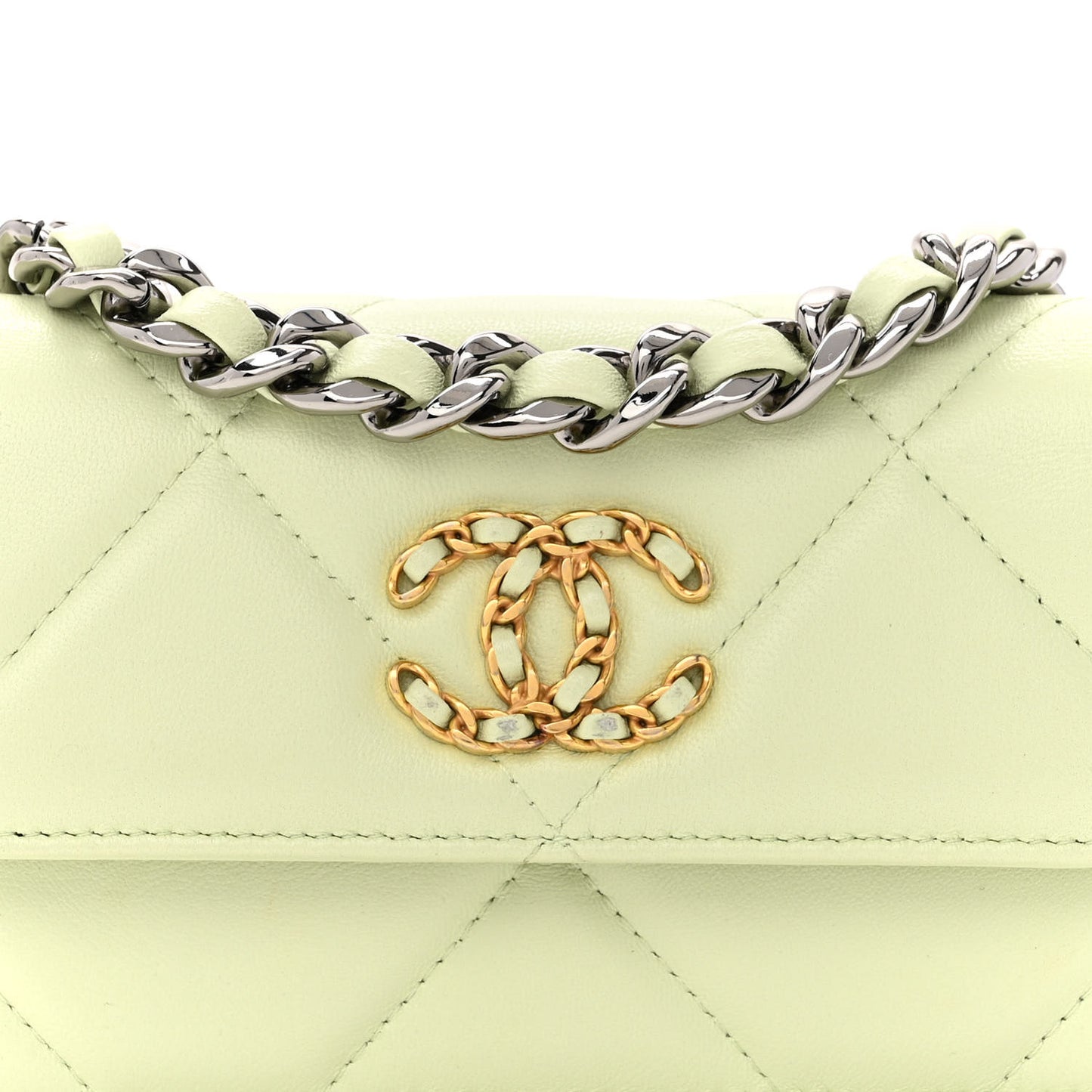 Lambskin Quilted Chanel 19 Clutch With Chain Light Green