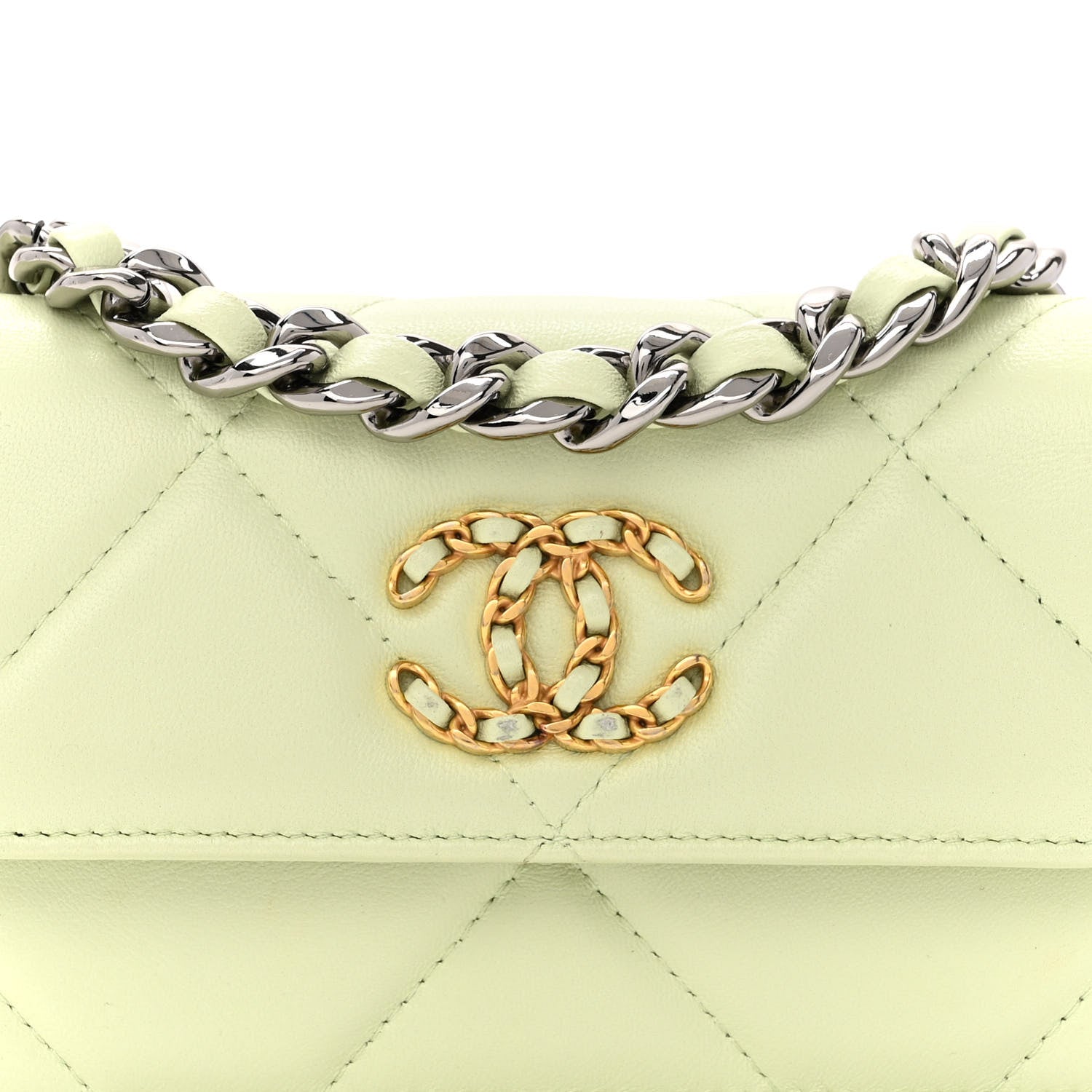 Chanel Lambskin Quilted Chanel 19 Clutch With Chain Light Green 9 of 14