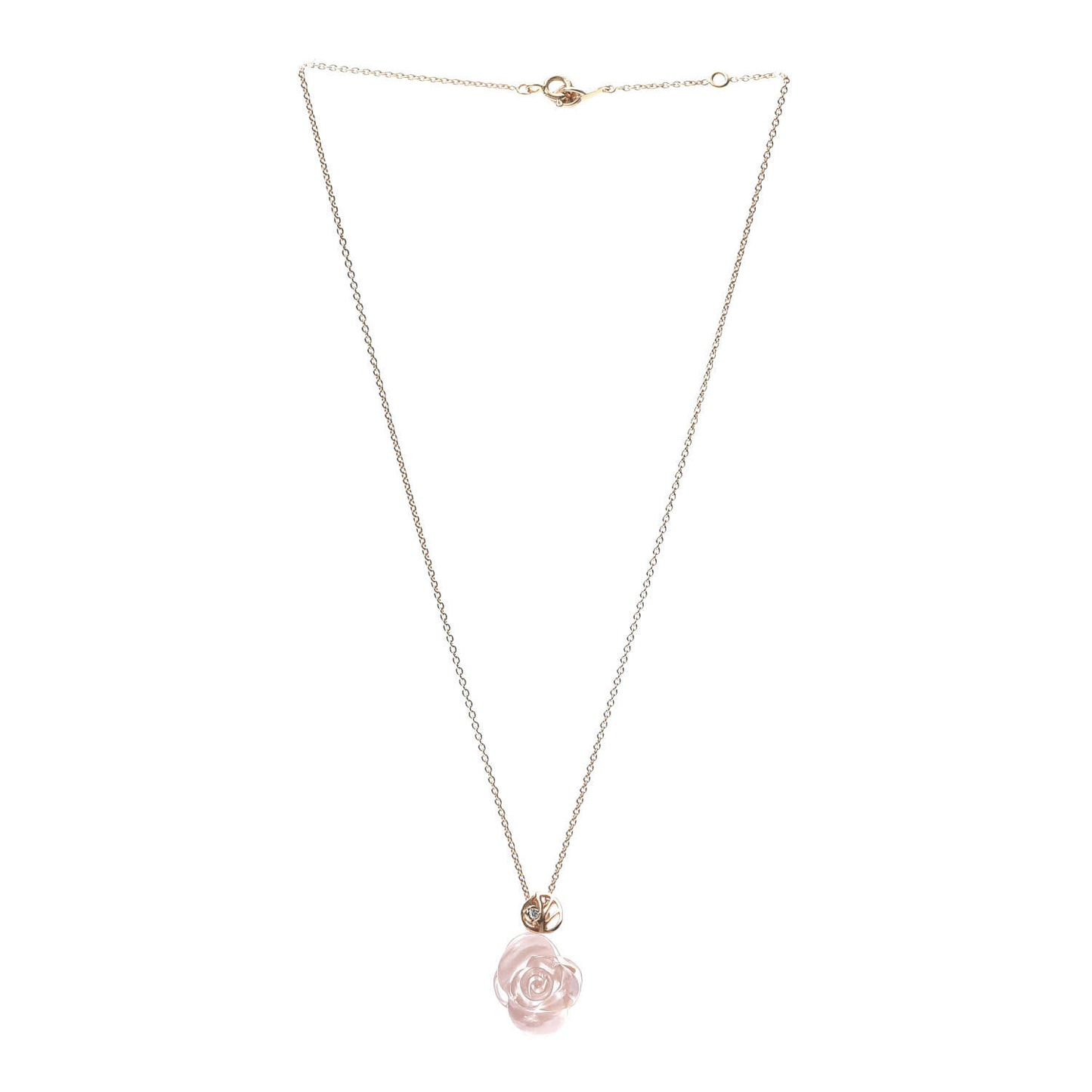 18K Rose Gold Diamond Rose Quartz Pre Catelan Pendant Necklace