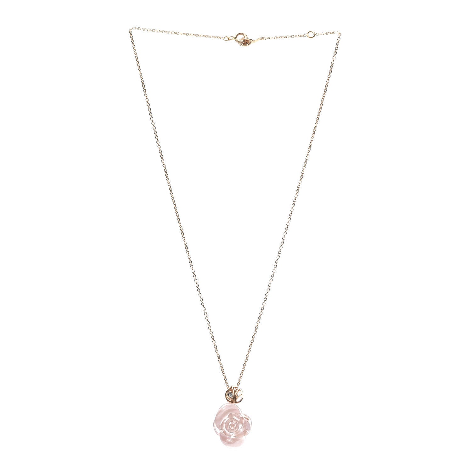 Christian Dior 18K Rose Gold Diamond Rose Quartz Pre Catelan Pendant Necklace 3 of 6