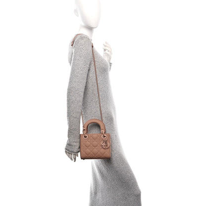 Christian Dior Ultra Matte Calfskin Cannage Mini Lady Dior Light Beige 2 of 11