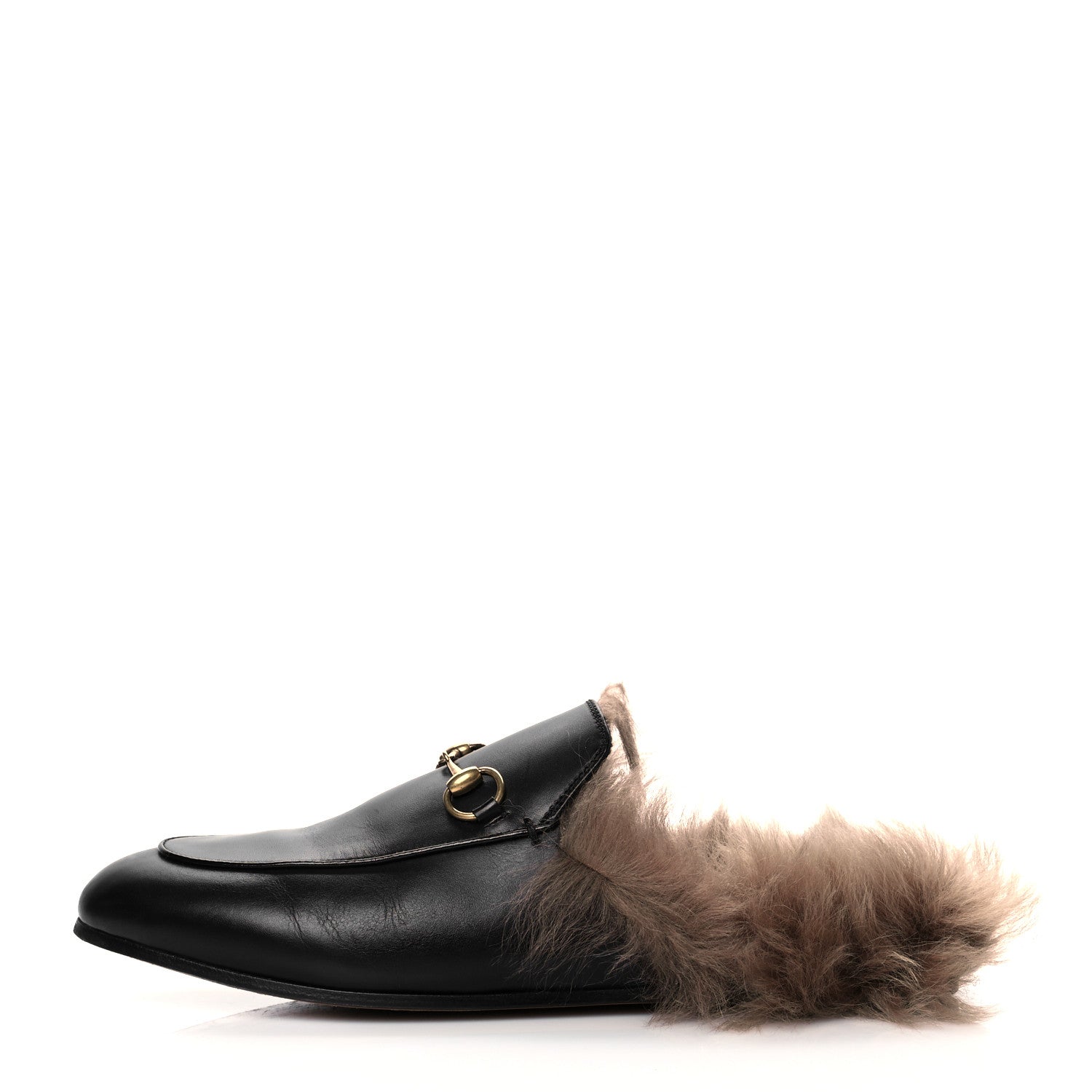 Gucci Calfskin Fur Womens Princetown Slippers 39.5 Black 1 of 10