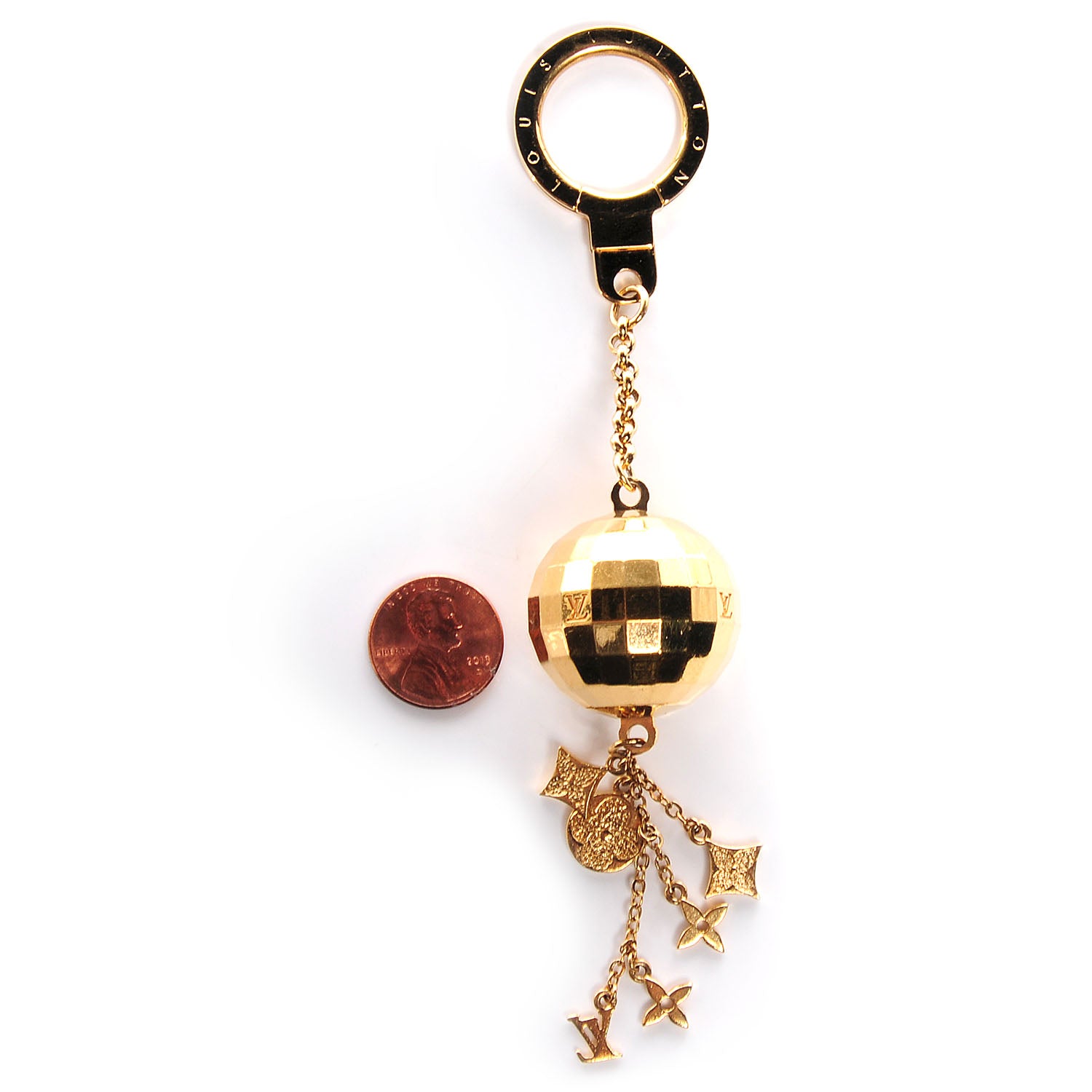 Louis Vuitton Mirror Ball Disco Key Holder Chain Ring Gold 2 of 4