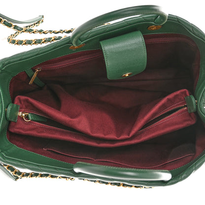 Chanel Caviar Chevron Quilted Large Coco Handle Shopping Tote Dark Green 5 of 10