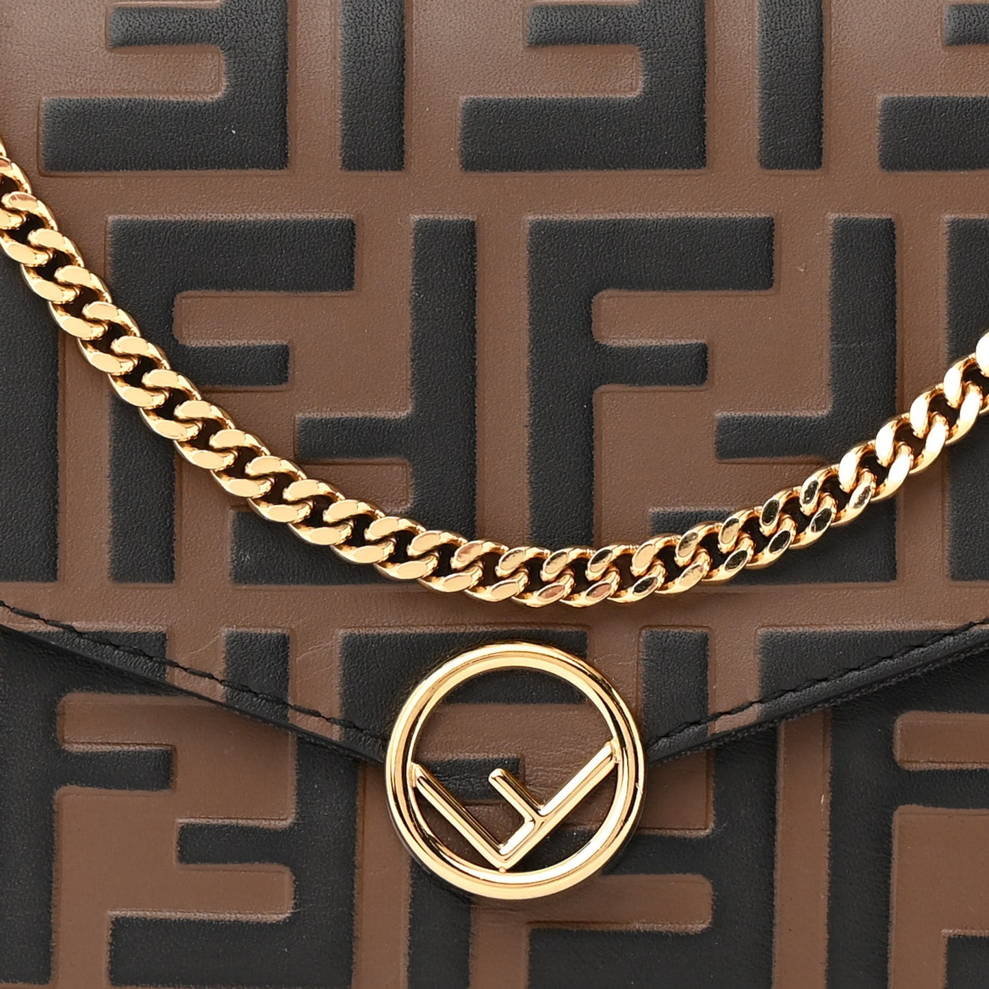 Vitello Soft F is Fendi Bi-Color FF 1974 Embossed Envelope Wallet On Chain with Pouches Maya Black