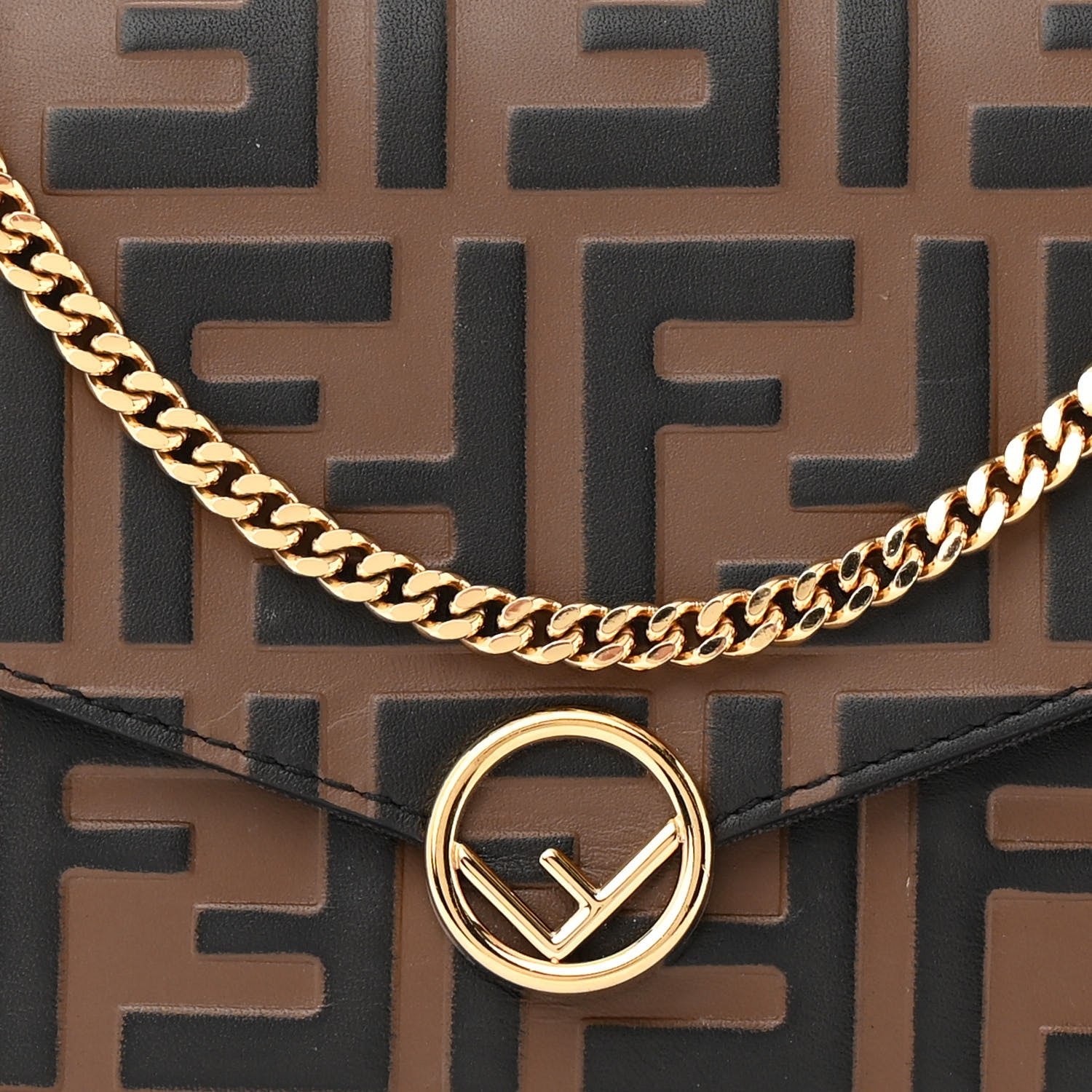 Fendi Vitello Soft F is Fendi Bi-Color FF 1974 Embossed Envelope Wallet On Chain with Pouches Maya Black 9 of 16