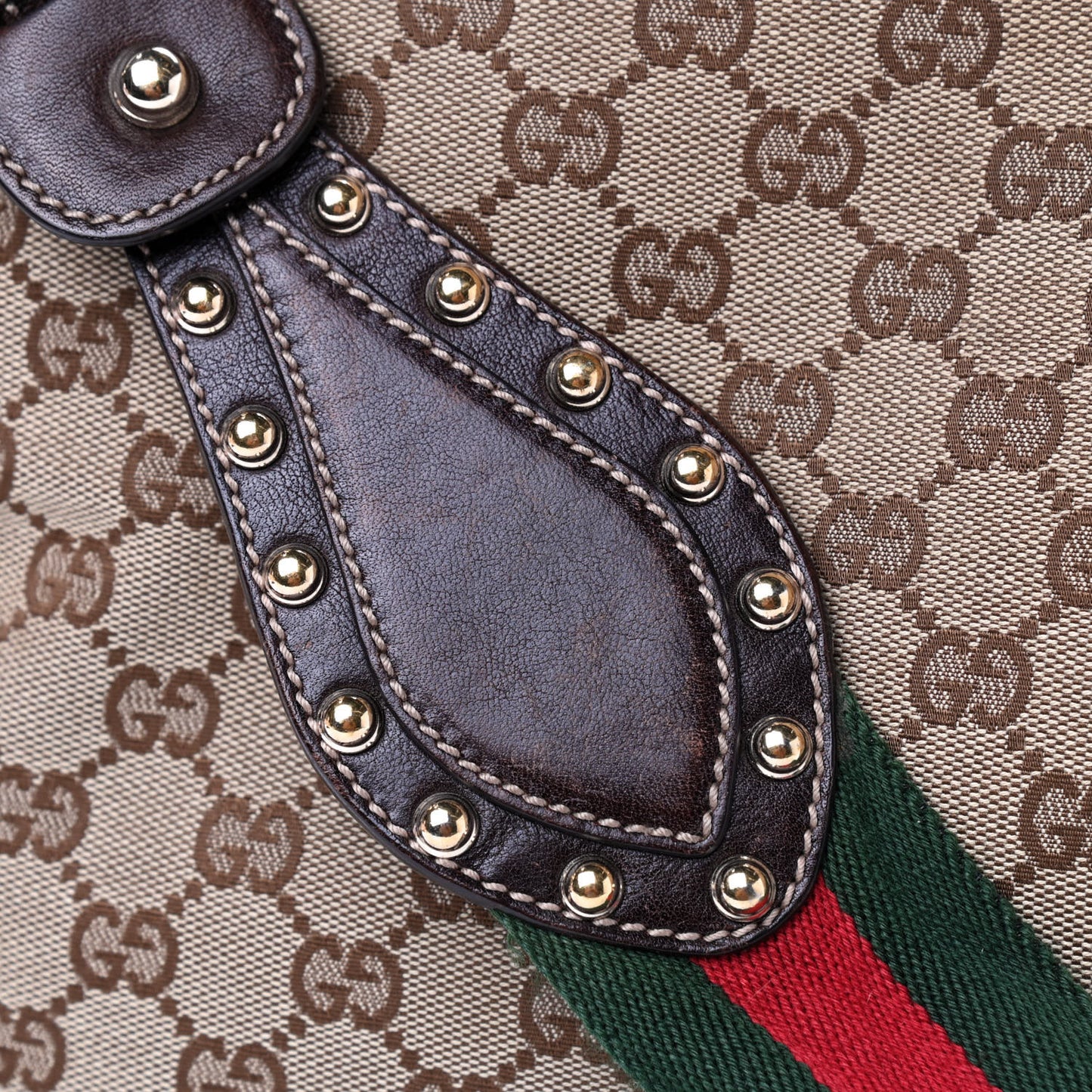 Monogram Web Studded Pelham Shoulder Bag Dark Brown