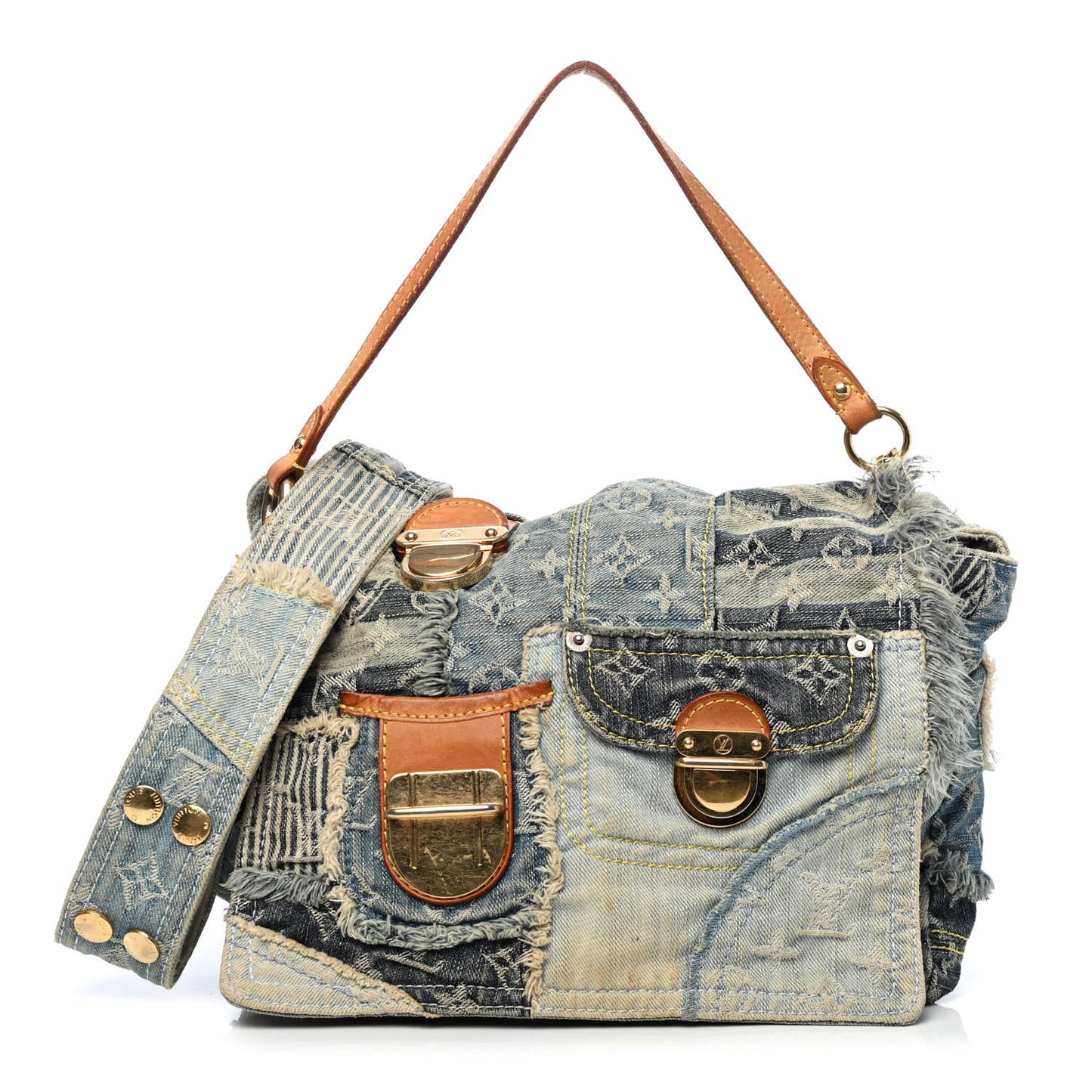 Denim Patchwork Posty Messenger Bag Blue