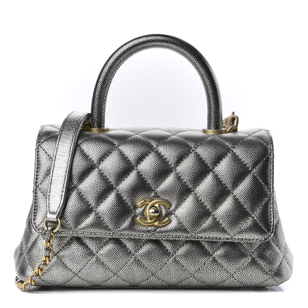 Chanel Metallic Caviar Quilted Mini Coco Handle Flap Silver 1 of 9