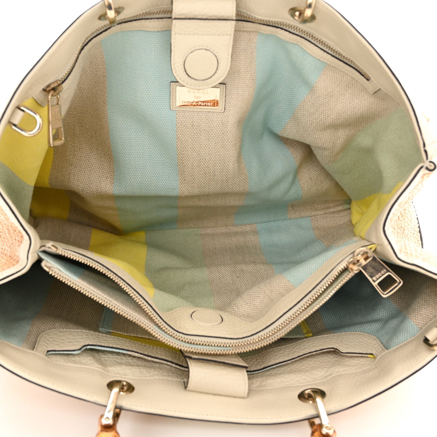 Calfskin Straw Large Bamboo Shopper Tote Natural