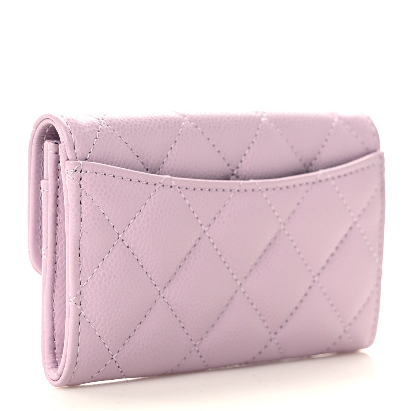 Caviar Quilted Flap Card Holder Wallet Light Purple