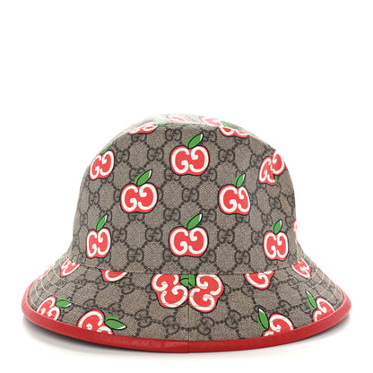 Gucci GG Supreme Monogram Apple Textured Dollar Calfskin Retro Interlocking G Fedora Pomme Bucket Hat L Beige Ebony Red 4 of 8