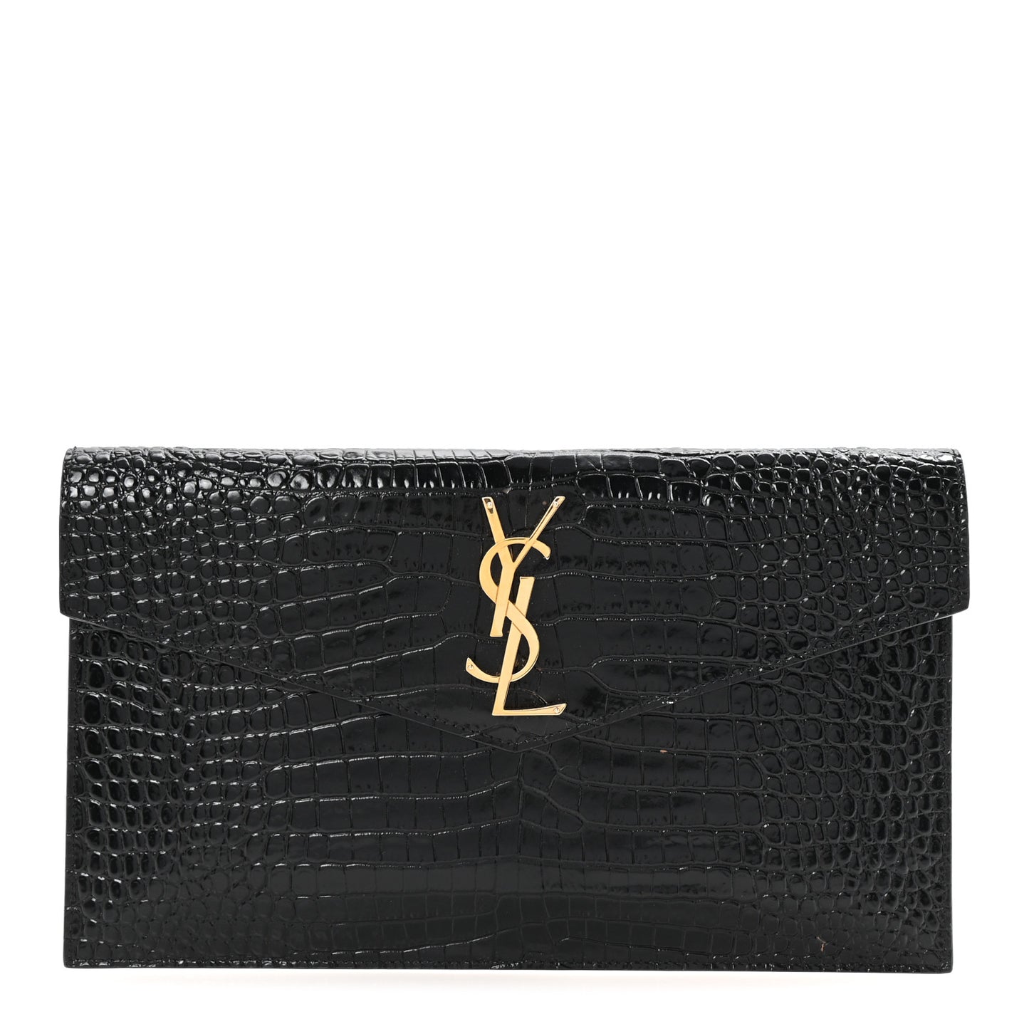 Calfskin Crocodile Embossed Uptown Monogram Pouch Black