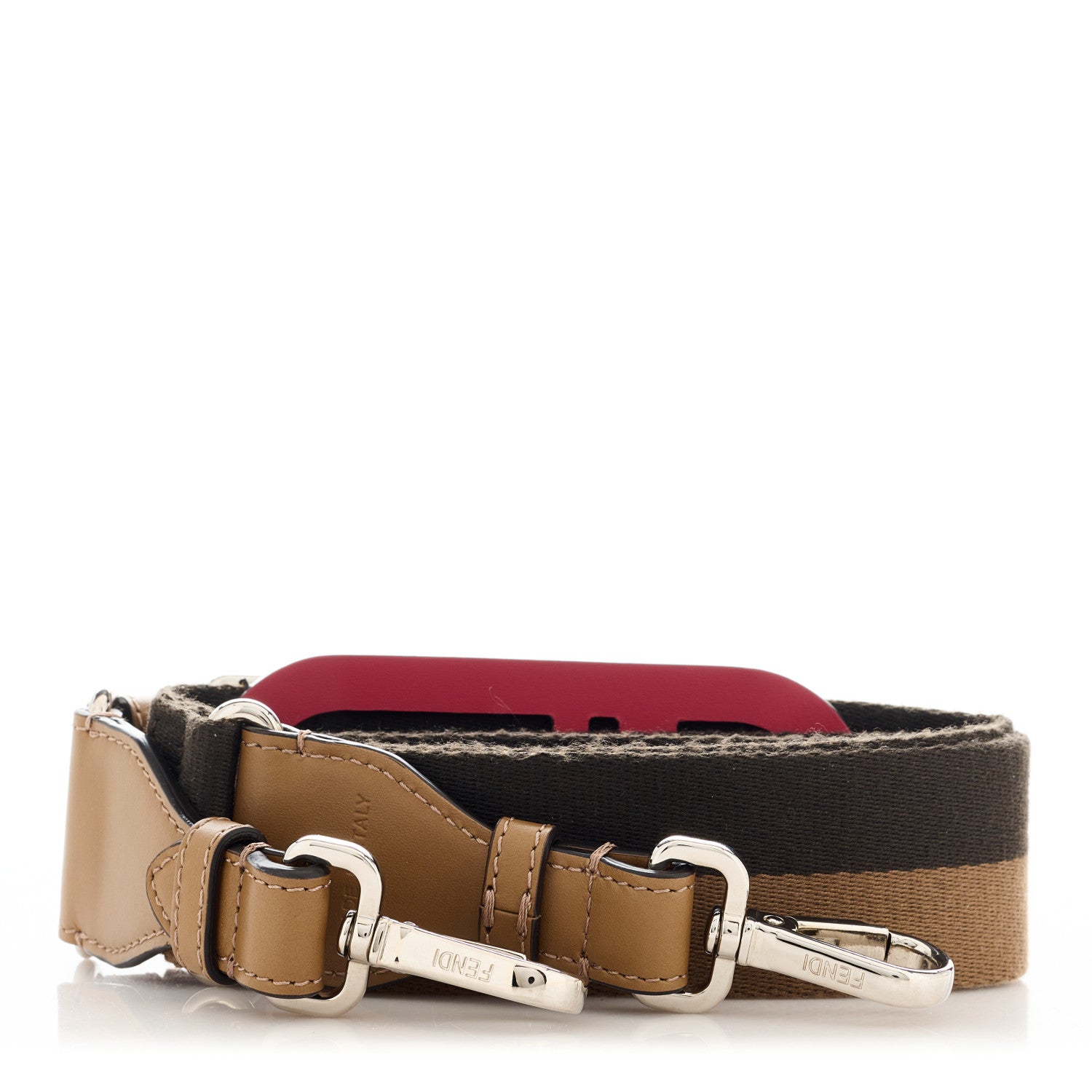 Fendi Jacquard Ribbon Vitello King O'Lock Adjustable Strap You Moro Sand Fragola 2 of 4