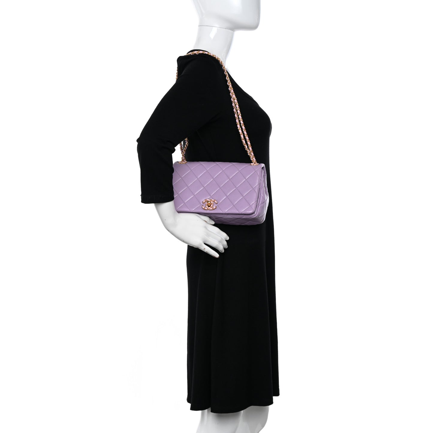 Lambskin Quilted Braided CC Flap Lilac