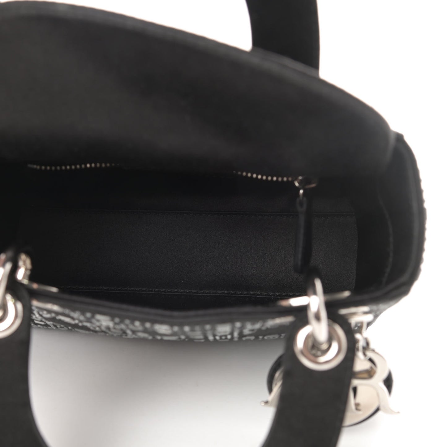 Satin Crystal Cannage Mini Lady Dior Black