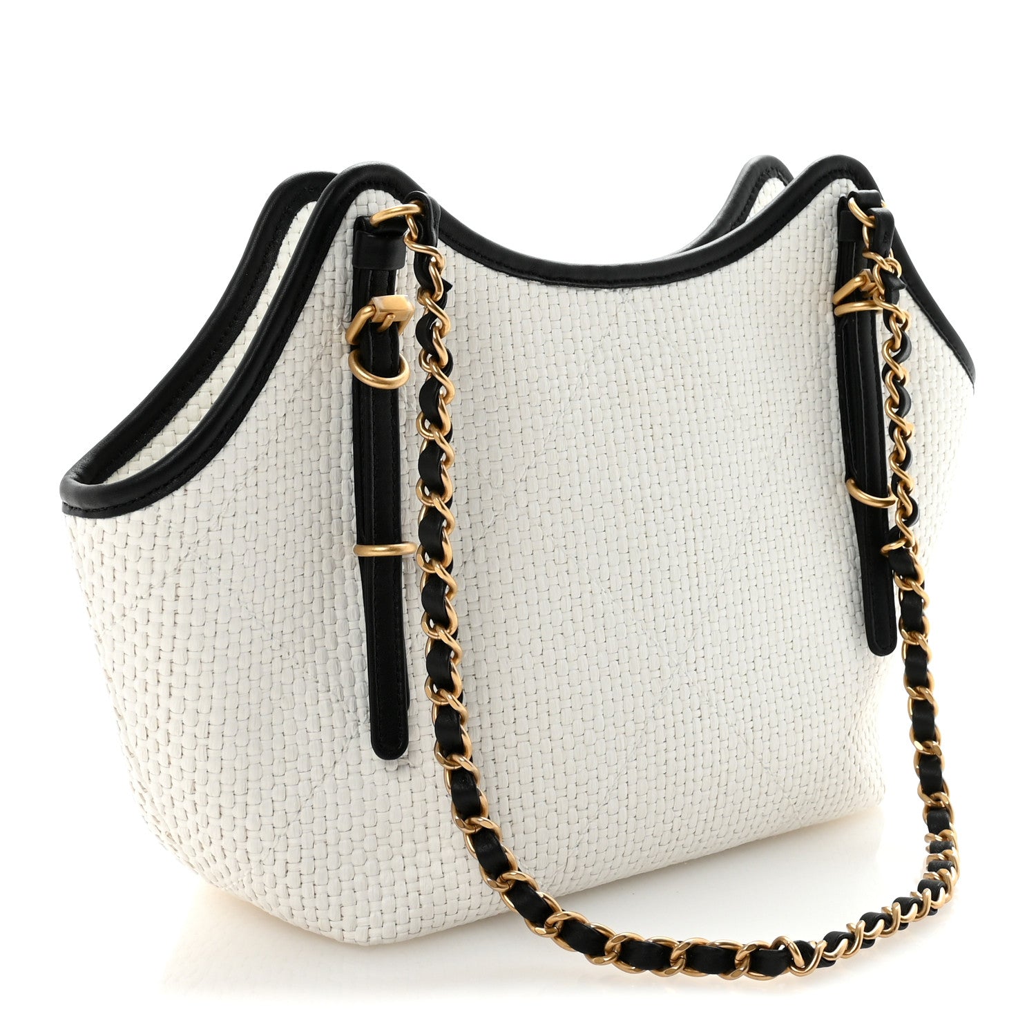 Chanel Braided Raffia Calfskin Small Shopping Bag White Black 3 of 11