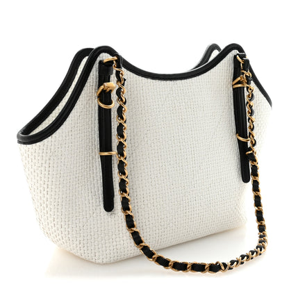 Chanel Braided Raffia Calfskin Small Shopping Bag White Black 3 of 11