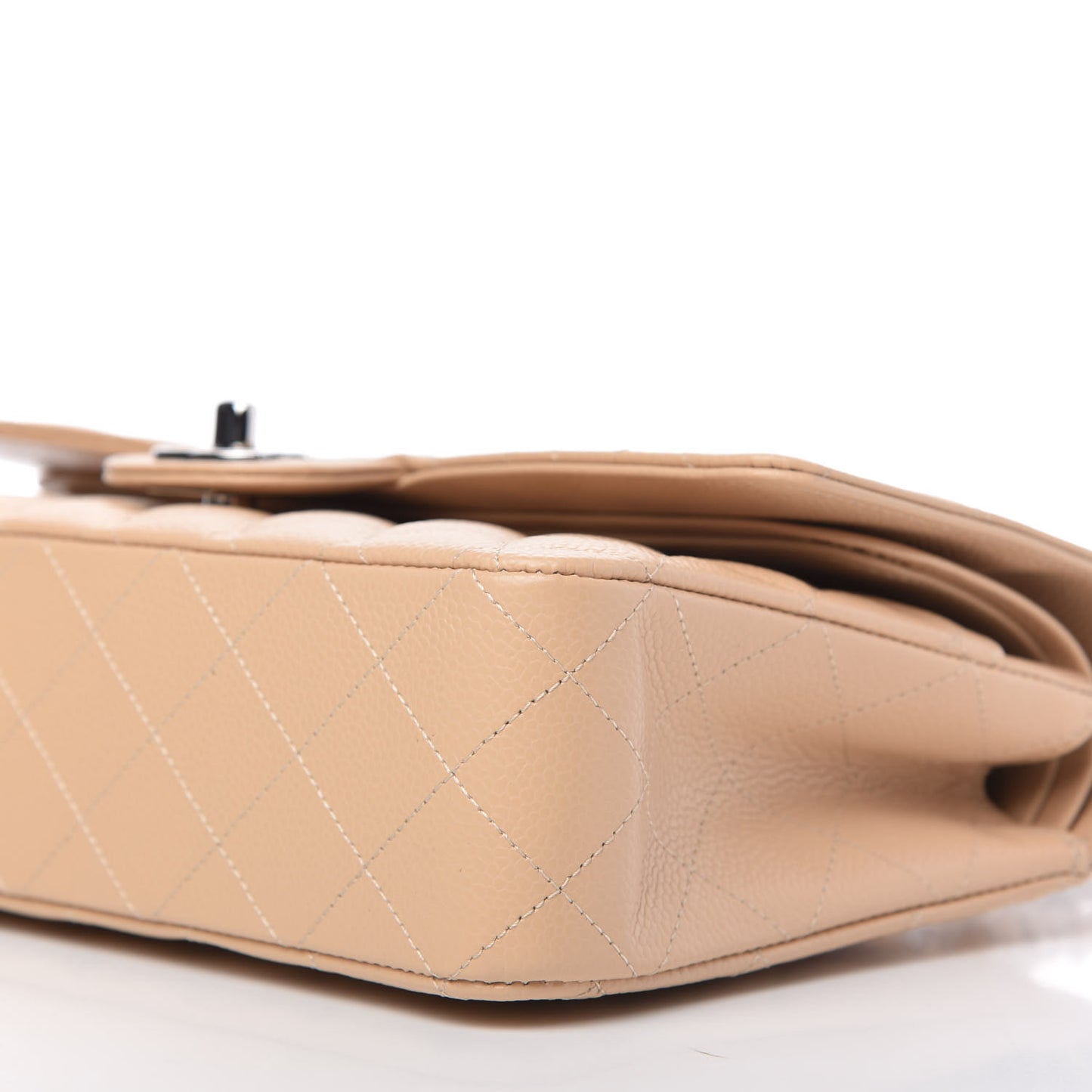 Caviar Quilted Medium Double Flap Beige