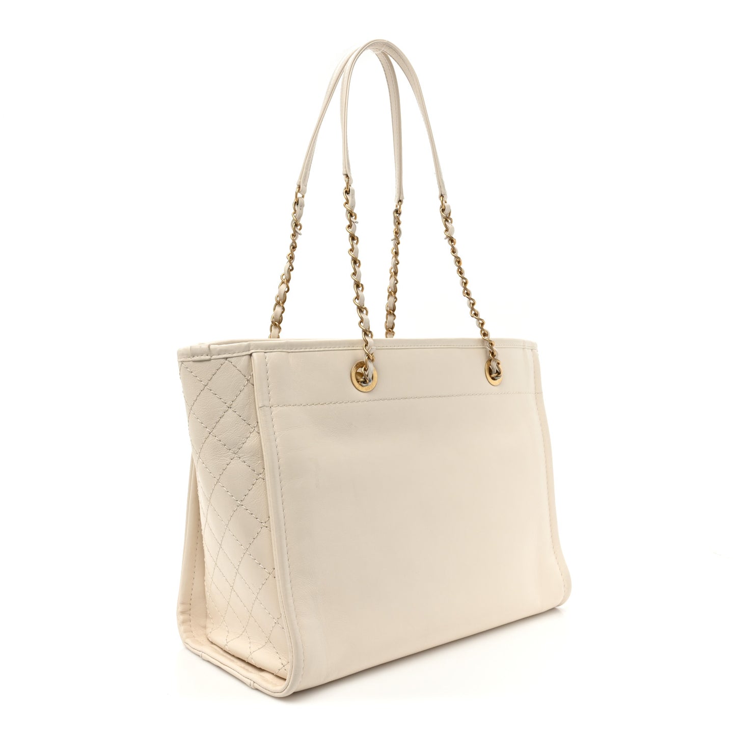 Aged Calfskin Small Charms Deauville Tote White
