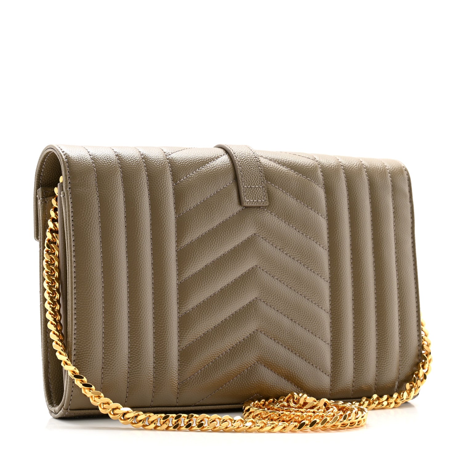 Saint Laurent Grain De Poudre Mixed Matelasse Triquilt Monogram Chain Wallet Dark Beige 3 of 11