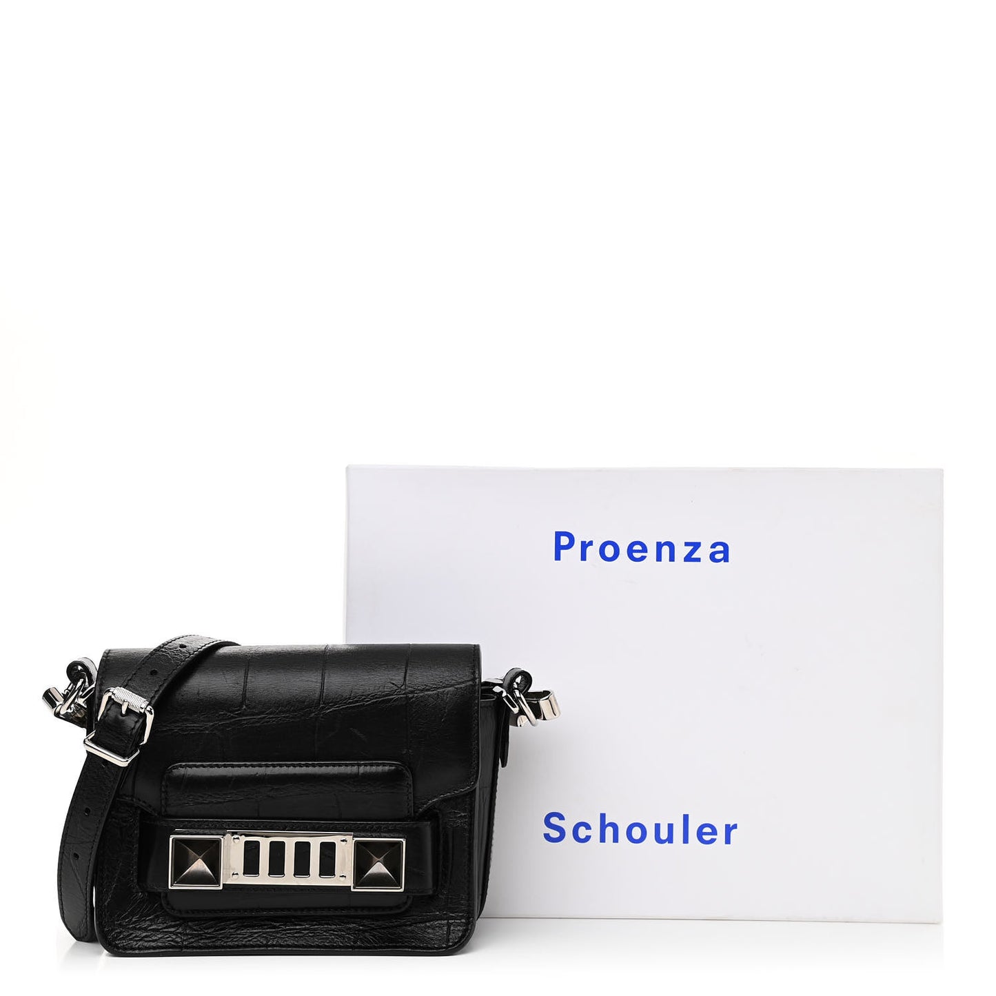 Calfskin Crocodile Embossed PS11 Tiny Shoulder Bag Black